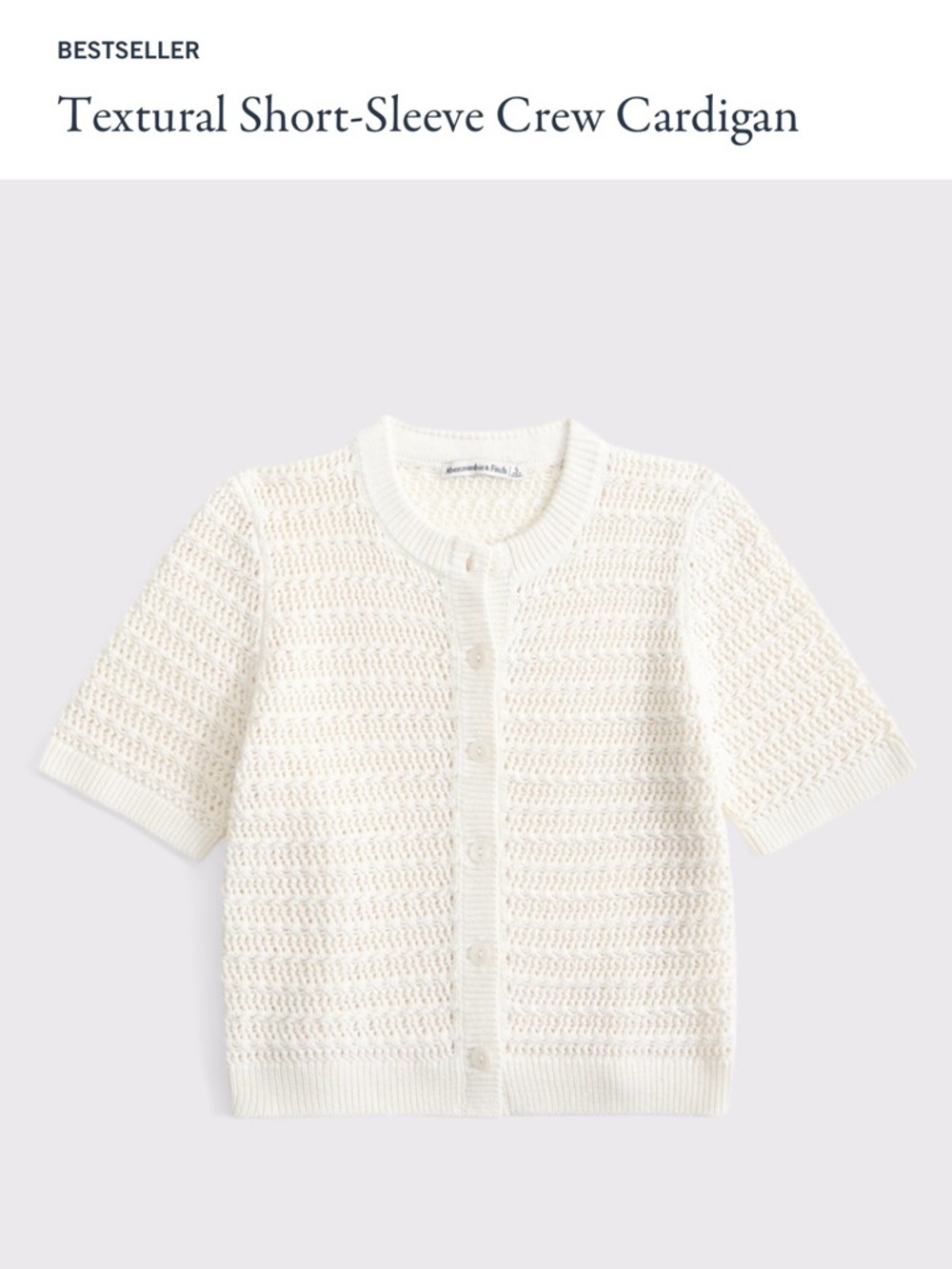 Textural Short-Sleeve
Crew Cardigan Abercrombie XS